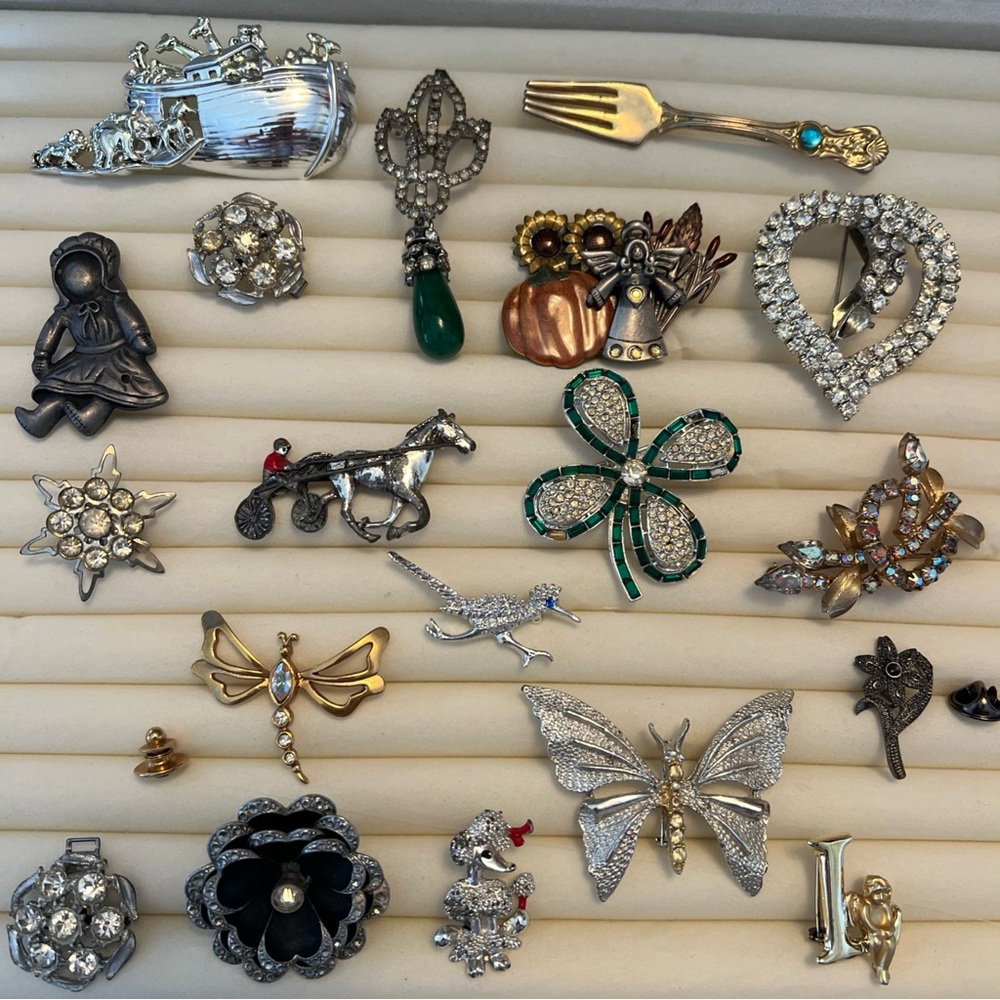 Vintage Brooch Collection with Silver and Gold Accents